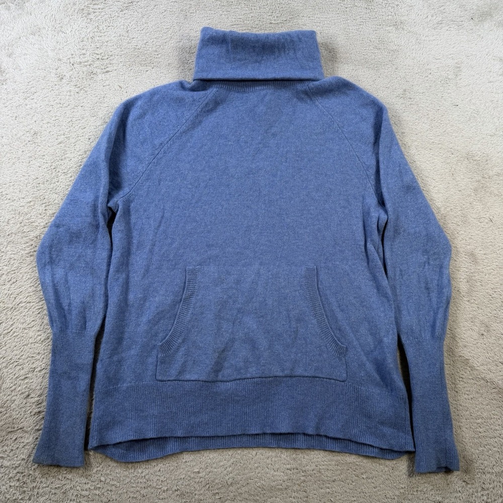 Max Studio Sweater Womens Medium Blue 100% Cashmere 2 Ply Turtleneck Pocket